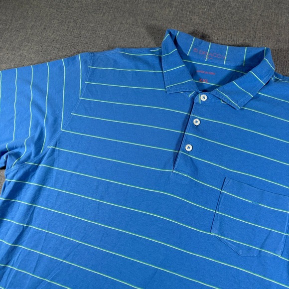 B. Draddy Polo Shirt Mens XXL Blue Striped Pima Cotton Waste Management Open